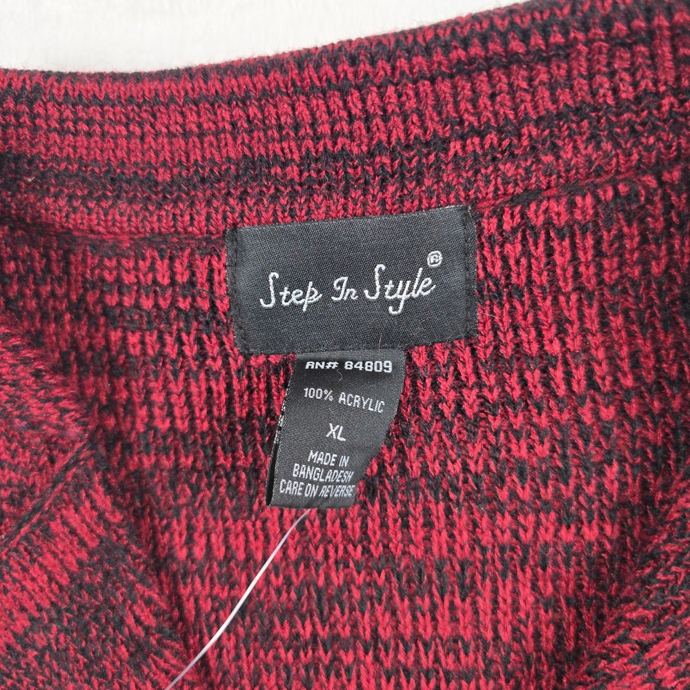 Step In Style Womens XL Red Black Marled Double‎ Breasted Longline Cardigan NEW - Picture 2 of 7